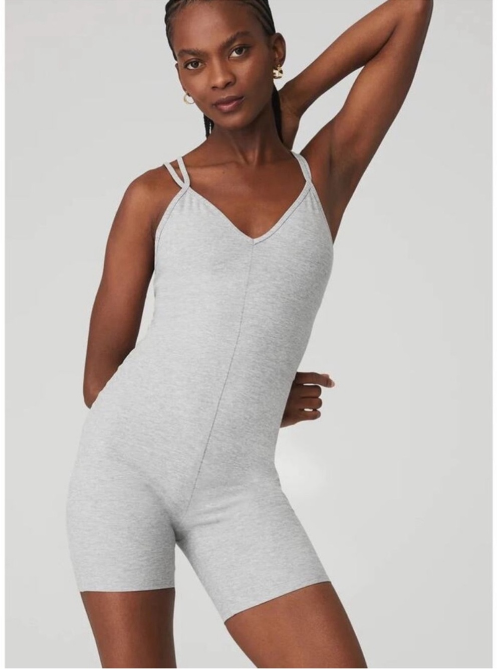 Alo Yoga Alosoft Suns Out Onesie Athletic Heather Grey 5" Sz XS 2-4 W8137R